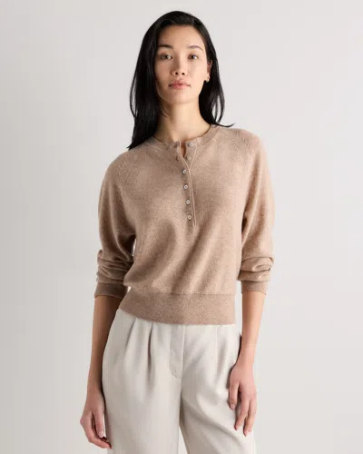 Quince Women's Mongolian Cashmere Dolman Sleeve Henley Sweater In Brown