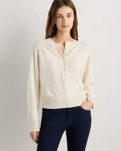 Quince Women's Mongolian Cashmere Dolman Sleeve Henley Sweater In White