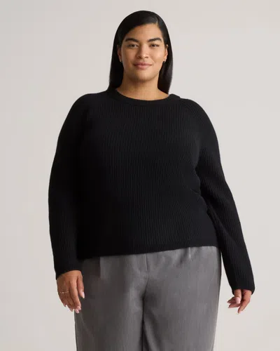 Quince Women's Mongolian Cashmere Fisherman Crewneck Sweater In Black
