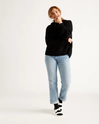 Quince Women's Mongolian Cashmere Fisherman Crewneck Sweater In Black