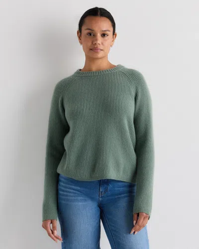 Quince Women's Mongolian Cashmere Fisherman Crewneck Sweater In Green