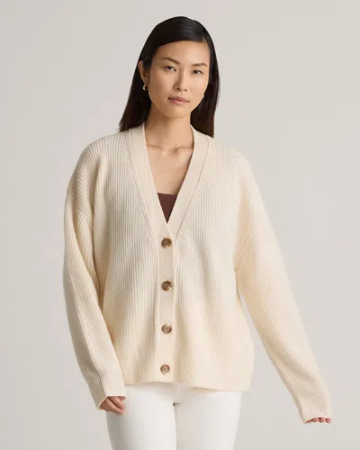 Quince Women's Mongolian Cashmere Fisherman Boxy Cropped Cardigan Sweater In Ivory