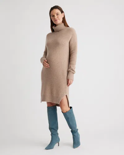 Quince Women's Mongolian Cashmere Fisherman Maternity Sweater Dress In Oatmeal