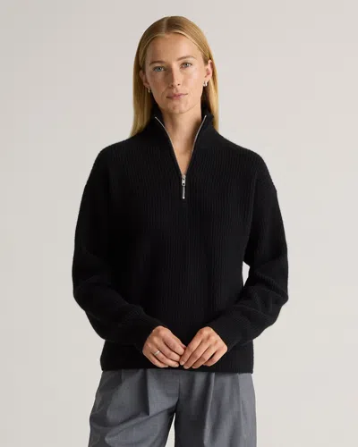 Quince Women's Mongolian Cashmere Fisherman Quarter Zip Sweater In Black