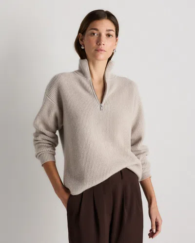 Quince Women's Mongolian Cashmere Fisherman Quarter Zip Sweater In Gray