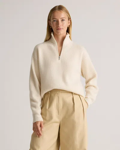 Quince Women's Mongolian Cashmere Fisherman Quarter Zip Sweater In Ivory