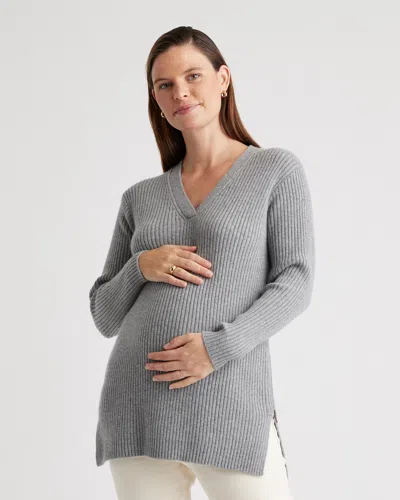 Quince Women's Mongolian Cashmere Fisherman Side Zip Maternity & Nursing Sweater In Heather Grey