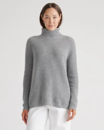 Quince Women's Mongolian Cashmere Fisherman Turtleneck Sweater In Heather Grey