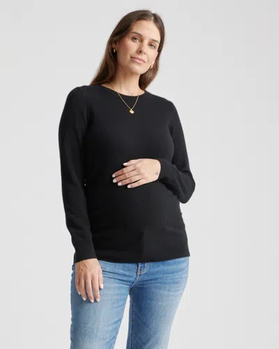 Quince Women's Mongolian Cashmere Maternity Crewneck Sweater In Black