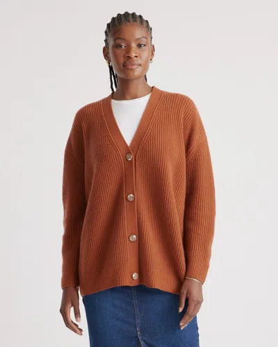 Quince Women's Mongolian Cashmere Oversized Boyfriend Cardigan Sweater In Chestnut