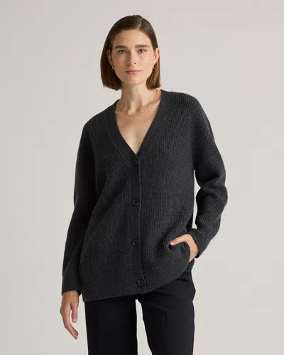 Quince Women's Mongolian Cashmere Oversized Boyfriend Cardigan Sweater In Heather Charcoal