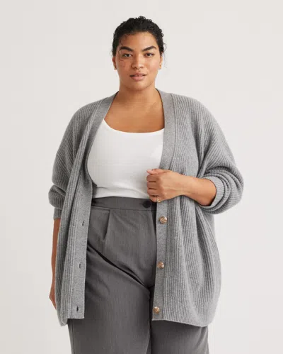 Quince Women's Mongolian Cashmere Oversized Boyfriend Cardigan Sweater In Heather Grey