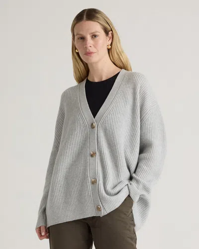Quince Women's Mongolian Cashmere Oversized Boyfriend Cardigan Sweater In Heather Pale Grey