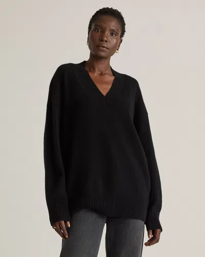 Quince Women's Mongolian Cashmere Oversized V-neck Sweater In Black