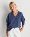 Quince Women's Mongolian Cashmere Oversized V-neck Sweater In Blue