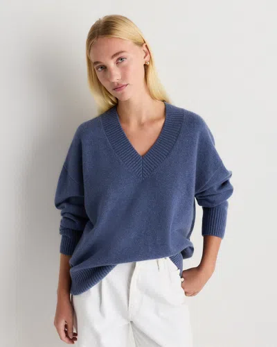 Quince Women's Mongolian Cashmere Oversized V-neck Sweater In Blue