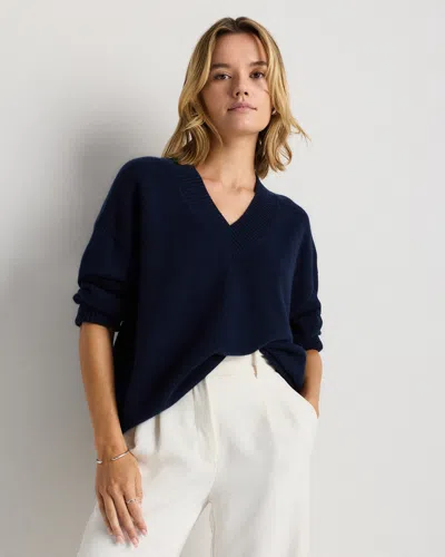 Quince Women's Mongolian Cashmere Oversized V-neck Sweater In Blue