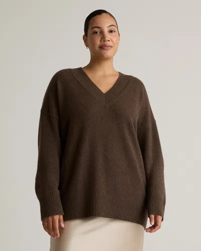 Quince Women's Mongolian Cashmere Oversized V-neck Sweater In Brown