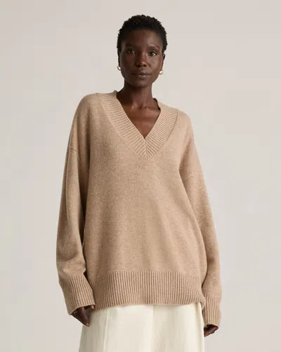 Quince Women's Mongolian Cashmere Oversized V-neck Sweater In Oatmeal