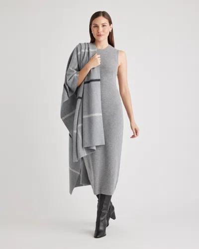 Quince Women's Mongolian Cashmere Plaid Wrap In Grey/ivory/black Plaid