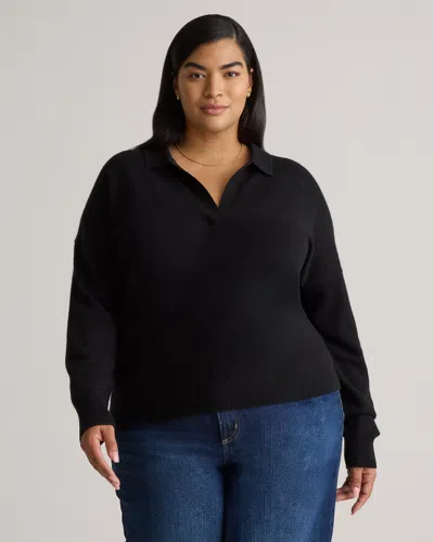 Quince Women's Mongolian Cashmere Polo Sweater In Black