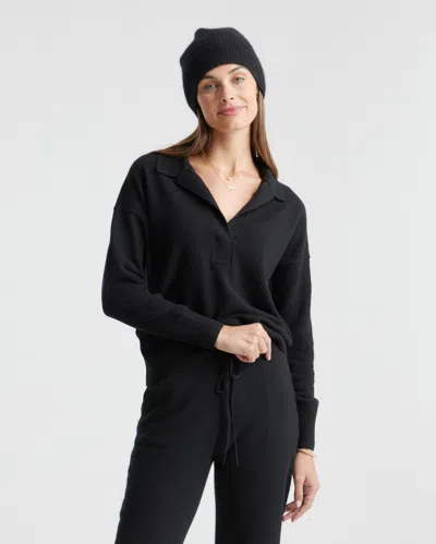 Quince Women's Mongolian Cashmere Polo Sweater In Black