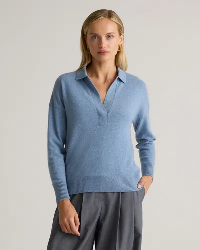 Quince Women's Mongolian Cashmere Polo Sweater In Faded Denim