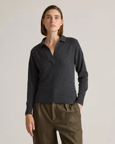 Quince Women's Mongolian Cashmere Polo Sweater In Heather Charcoal