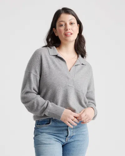 Quince Women's Mongolian Cashmere Polo Sweater In Heather Grey