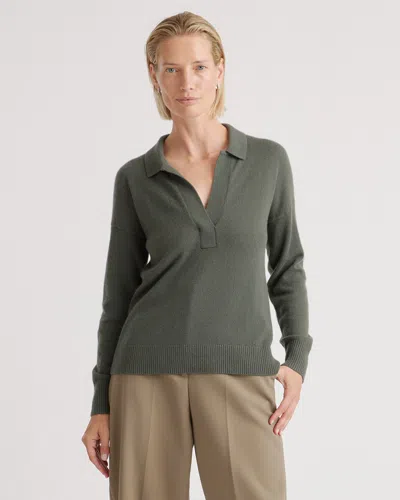 Quince Women's Mongolian Cashmere Polo Sweater In Moss