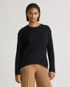 Quince Women's Mongolian Cashmere Relaxed Wide-rib Crewneck Sweater In Black