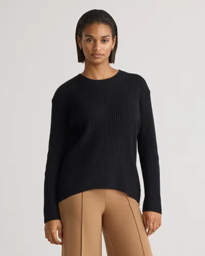 Quince Women's Mongolian Cashmere Relaxed Wide-rib Crewneck Sweater In Black