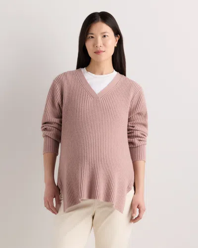 Quince Women's Mongolian Cashmere Ribbed Side Zip Maternity Sweater In Pink