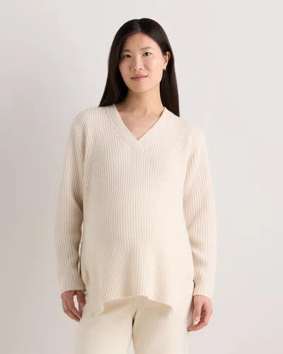 Quince Women's Mongolian Cashmere Ribbed Side Zip Maternity Sweater In Neutral