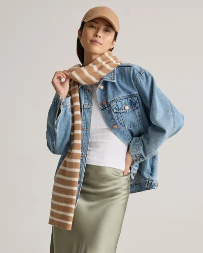 Quince Women's Mongolian Cashmere Scarf In Camel/ivory Stripe