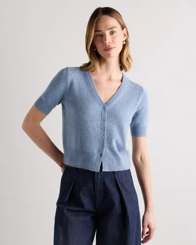 Quince Women's Mongolian Cashmere Short Sleeve Cardigan Sweater In Blue