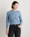 Quince Women's Mongolian Cashmere Shrunken Cable Crewneck Sweater In Blue