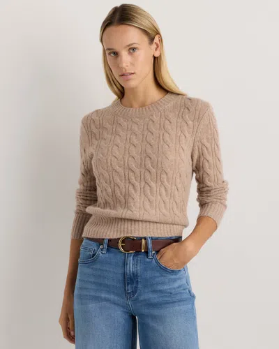 Quince Women's Mongolian Cashmere Shrunken Cable Crewneck Sweater In Brown