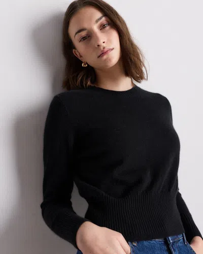 Quince Women's Mongolian Cashmere Shrunken Crewneck Sweater In Black