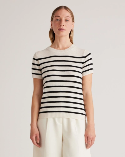 Quince Women's Mongolian Cashmere T-shirt In Ivory/black Stripe