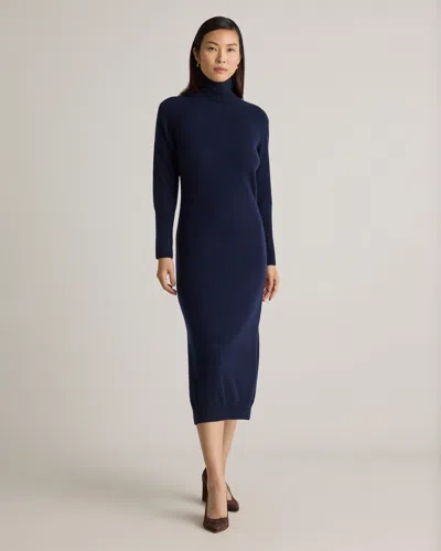Quince Women's Mongolian Cashmere Turtleneck Midi Sweater Dress In True Navy