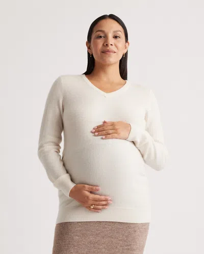 Quince Women's Mongolian Cashmere V-neck Maternity Sweater In Ivory