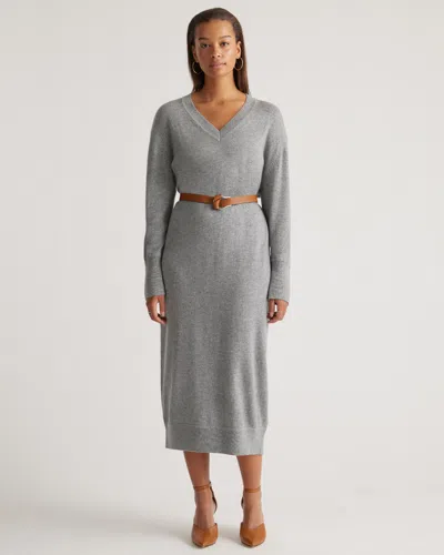 Quince Women's Mongolian Cashmere V-neck Midi Sweater Dress In Heather Grey