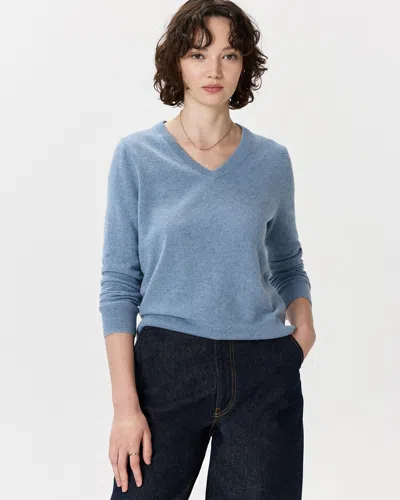 Quince Women's Mongolian Cashmere V-neck Sweater In Blue