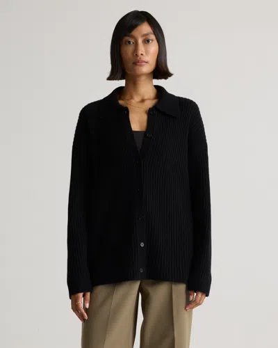 Quince Women's Mongolian Cashmere Wide-rib Oversized Collared Cardigan Sweater In Black