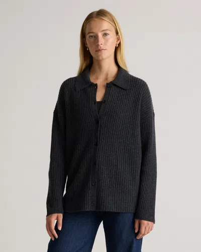 Quince Women's Mongolian Cashmere Wide-rib Oversized Collared Cardigan Sweater In Heather Charcoal