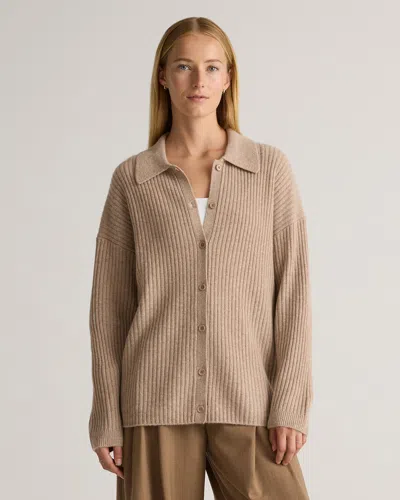 Quince Women's Mongolian Cashmere Wide-rib Oversized Collared Cardigan Sweater In Oatmeal