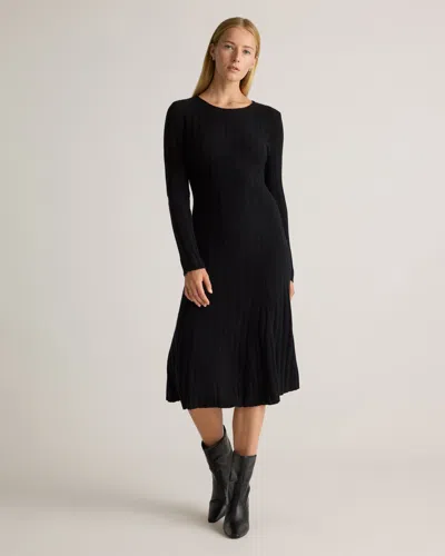 Quince Women's Mongolian Cashmere Wide-rib Midi Dress In Black