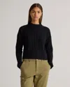 QUINCE WOMEN'S MONGOLIAN CASHMERE WIDE-RIB CROPPED MOCKNECK SWEATER