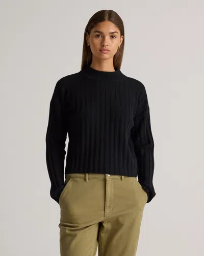 Quince Women's Mongolian Cashmere Wide-rib Cropped Mockneck Sweater In Black